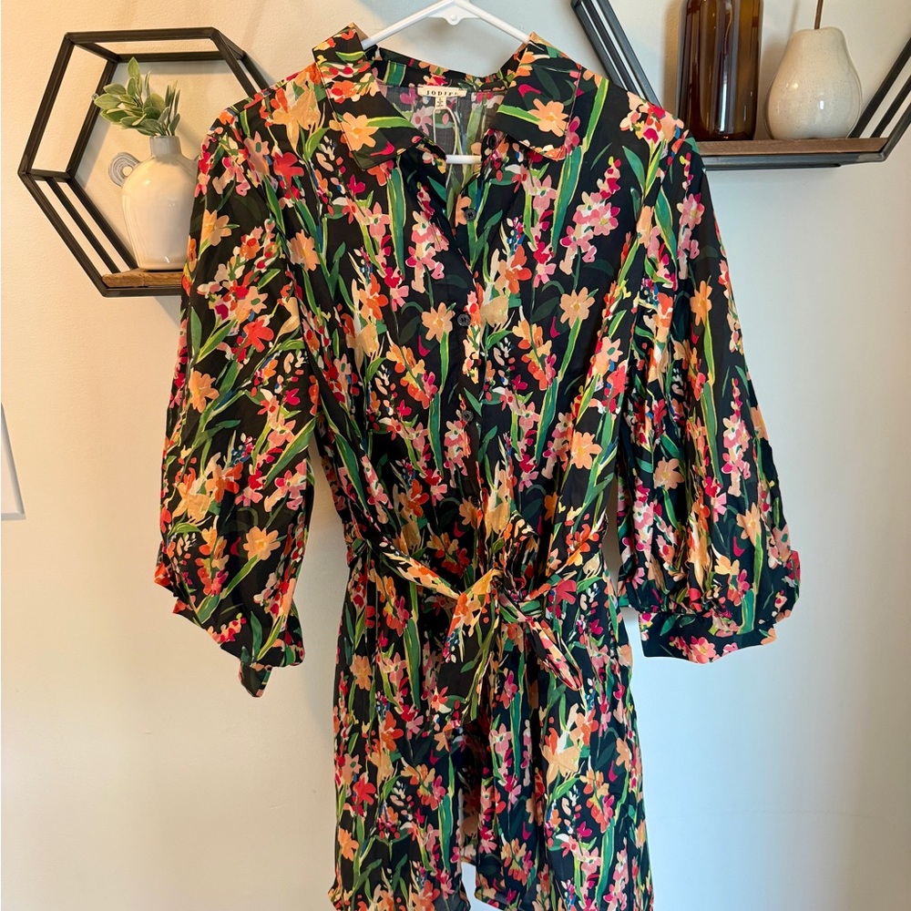 Jodifl Floral Black Dress with Belt sz L